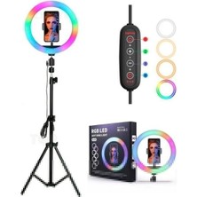 Asfal Renkli Ring Light LED Sürekli Işık 10 Inç Youtuber Light Kuaför Işığı Işık Ayaklı 210 cm Tripod