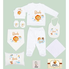 Bk Kids Kişiye Özel 10 Parça Beyaz Hastane Çıkışı Battaniye ve Yastık Hediye Seti, Yeni Doğan Bebek Giyim Hediyesi-10