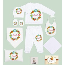 Bk Kids Kişiye Özel 10 Parça Beyaz Hastane Çıkışı Battaniye ve Yastık Hediye Seti, Yeni Doğan Bebek Giyim Hediyesi-12