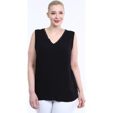 Myline V Yaka Şerit Detay Kolsuz Bluz