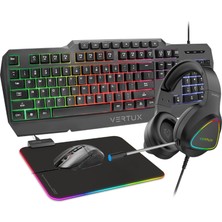 Vertux Vertukit 4 In 1 Rainbow Aydınlatmalı Ingilizce Q Klavye, Mouse, Mousepad, Kulaklık Oyuncu Gaming Başlangıç Set