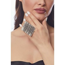 My Bijuteri Antik Gümüş Kaplama Dörtgen Tasarım Ayarlanabilir Yüzük MY40R22310040