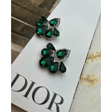My Bijuteri Yeşil Kristal Kesim Kısa Modern Abiye Küpe MY70E2231000068
