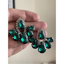 My Bijuteri Yeşil Kristal Kesim Kısa Modern Abiye Küpe MY70E2231000068