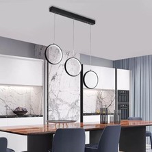 Fer Avize  Lopez Modern Tasarım Siyah Renk Salon Mutfak Beyaz LED Sıralı Sarkıt 3 Lü Avize