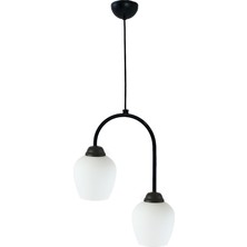 Fer Avize  Janin 110 Modern Sarkıt Siyah Renk Gövde Beyaz Cam Salon - Mutfak - Yatak Odası 2 Li Avize