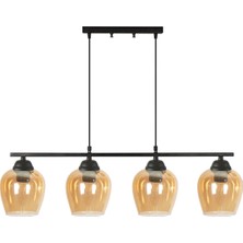 Fer Avize  Sezar 110 Modern Tasarım Salon - Mutfak - Yemek Masası - Siyah Renk Bal Camlı 4 Lü Avize