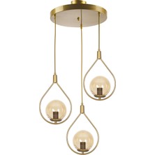 Fer Avize  Deco Modern Tasarım Eskitme Gold Renk Bal Camlı Sıralı Salon - Mutfak - Yatak Odası 3 Lü Avize