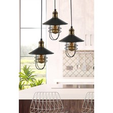 Fer Avize  Omega Modern Tasarım Salon - Mutfak - Cafe Siyah Renk Metal 3 Lü Avize