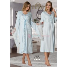 Effortt 3010 Mavi Özel Tasarım Sabahlıklı Lohusa Gecelik Takımı