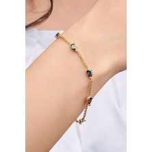 TMT Silver Gümüş Altın Kaplama Mistik Topaz Taşlı Damla Pırlanta Model Gurmet Zincirli Bileklik