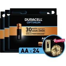 Duracell Optimum Aa Alkalin Pil, 1,5 V Lr6 MN1500, 24'lü Paket ve LED Işık OPT_AA_24_LED