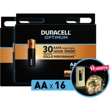 Duracell Optimum Aa Alkalin Pil, 1,5 V Lr6 MN1500, 16’lı Paket ve LED Işık