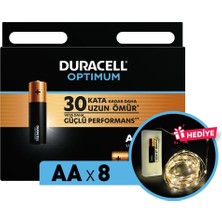 Duracell Optimum Aa Alkalin Pil, 1,5 V Lr6 MN1500, 8’li Paket ve LED Işık OPT8AAAL_ED