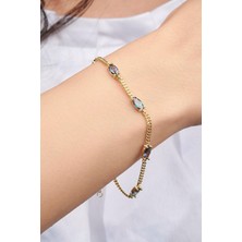 TMT Silver Gümüş Altın Kaplama Mistik Topaz Taşlı Mekik Model Gurmet Zincirli Bileklik