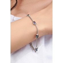 TMT Silver Gümüş Mistik Topaz Taşlı Gurmet Zincirli Bileklik