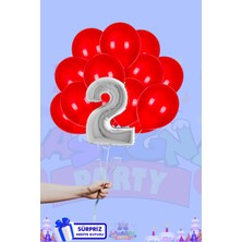 Lasagna Store 2 Harf Rakam 40I NÇ Gümüş Folyo Balon ve Metalik Kırmızı Balon Seti
