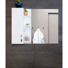 Nurcelant Aynalı Raflı Banyo Dolabı Mdf 80 cm Üst Modül Mat Beyaz