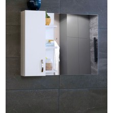 Nurcelant Aynalı Raflı Banyo Dolabı Mdf 80 cm Üst Modül Mat Beyaz