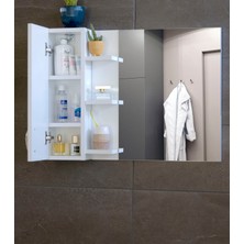 Nurcelant Aynalı Raflı Banyo Dolabı Mdf 80 cm Üst Modül Mat Beyaz