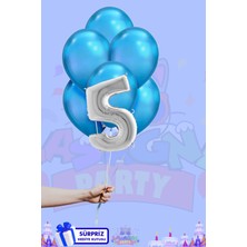 Lasagna Store 5 Harf Rakam 40 INÇ Gümüş Folyo Balon ve Metalik Mavi Balon Seti