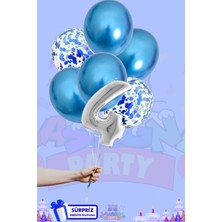 Lasagna Store 4 Harf Rakam 40INÇ Gümüş Folyo Balon ve Mavi Konfetili Balon Seti
