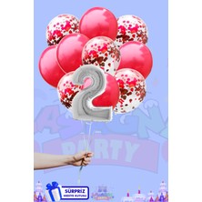 Lasagna Store 2 Harf Rakam 40 INÇ Gümüş Folyo Balon ve Kırmızı Konfetili Balon Seti