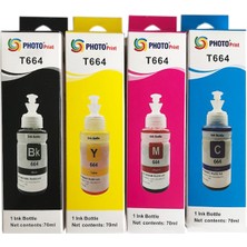 Photo Print Epson 664 T6641 L565 Uyumlu 4 Renk Ithal Muadil Mürekkep Seti 4 x 70 ml