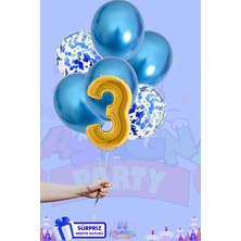Lasagna Store 3 Harf Rakam 40INÇ Gold Folyo Balon ve Konfetili Mavi Balon Seti