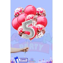 Lasagna Store 5 Harf Rakam 40INÇ Gümüş Folyo Balon ve Kırmızı Konfetili Balon Seti