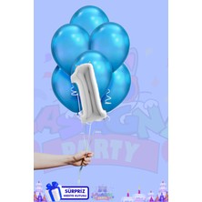Lasagna Store 1 Harf Rakam 40INÇ Gümüş Folyo Balon ve Mavi Balon Seti
