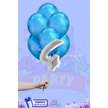 Lasagna Store 4 Harf Rakam 40INÇ Gümüş Folyo Balon ve Metalik Mavi Balon Seti