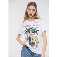 Mavi Kadın Wildlife Baskılı Beyaz Tişört 1610618-620