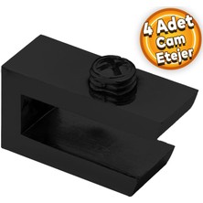 Badem10 Cam Tutucu Ahşap Raf Tutucu Cam Etejeri Metal U Tipi Mat Siyah Metal Vidalı (4 Adet)