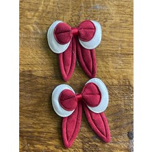 Gönülden Tasarım 7x6 cm 2'li Bordo Beyaz Fiyonk Aplike Arma Hobi Dikiş Malzemeleri