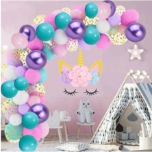 Tinky Winky Unicorn Deniz Kızı Temalı Doğum Günü Konfetili Balon Zinciri Süsleme Seti