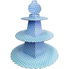 Tinky Winky 3 Katlı  Cupcake Standı Piramit Modeli Mavi Puantiyeli