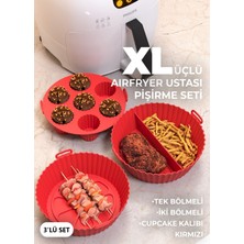 HYD Xl-Xxl Airfryer Ustası Pişirme Seti 3'lü Silikon Pişirme Kabı Kalıbı Kağıdı 6lt ve Üzeri Uyumlu