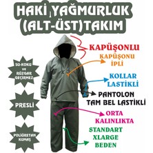 Yeğinoğlu )HAKİ RENK YAĞMURLUK TAKIM,XL-BEDEN,PRESLİ(BALIKÇI)ORTA KALINLIKTA(SU-KOKU-RÜZGAR GEÇMEZ POLİ KUMAŞ)