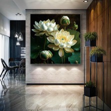 SML Tablo Beyaz Nilüfer Çiçeği Lotus Doğa Kanvas Tablo