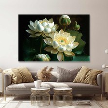 SML Tablo Beyaz Nilüfer Çiçeği Lotus Doğa Kanvas Tablo