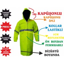 YEŞİL(HAFİF SARIYA KAÇIK) REFLEKTÖRLÜ PARDESÜ YAĞMURLUK XLARGE BEDEN STANDART-( PANÇO ) PRESLİ- KAPÜŞONLU - KOLLAR LASTİKLİ-DİZÜSTÜ BOYUNDA-ORTA KALINLIKTA