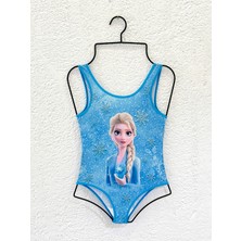 Rs Ramuni Kız Çocuk Mayo Frozen Mavi Dijital Baskılı Deniz Havuz Mayosu Çocuk Mayo