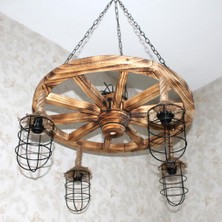 Otantik Çarşı Ahşap Halatlı Teker Avize 70 Cm. 4'lü Kafesli  K07