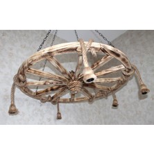 Otantik Çarşı Ahşap Halatlı Teker Avize 100 Cm. 5'li Serbest Sarkıtlı