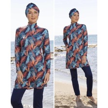 Estiva 23910 Lacivert Dijital Desenli Tam Boy Lycralı Tesettür Mayo