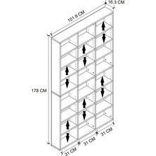 Bofigo Çok Raflı Kitaplık Kütüphane Hareketli Raflı Dekoratif Kitaplık Geniş Kitaplık Çam
