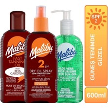 Malibu Dry Oil Bronzlaştırıcı + Hızlı Bronzlaştırıcı + Güneş Sonrası Aloe Vera Spf2 Güneş Tenimde Güzel Set