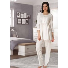 Effortt 3011 Dantel Detaylı Lohusa Pijama Takımı Ekru