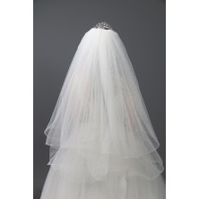 Paris in Paris Simli Iki Katlı Gelinlik Duvağı Nikah Duvağı 1 Metre Uzunlukta Taraklı Kırıkbeyaz Renkte